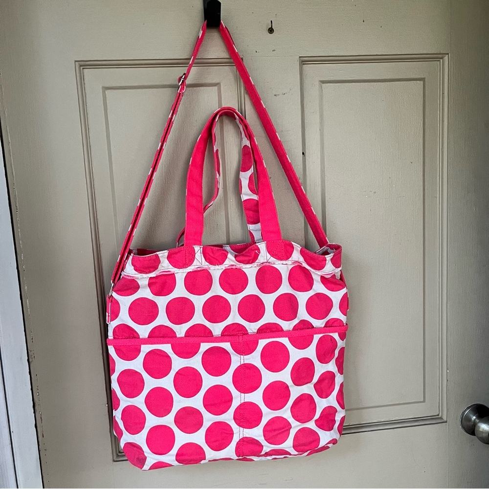 Thirty-One Retro Metro Pink and White Polka Dot Tote Bag